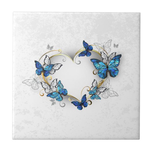 Juwelenherz mit Schmetterlingen Morpho Fliese (Vorderseite)