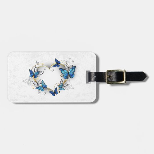 Juwelenherz mit Schmetterlingen Morpho Gepäckanhänger (Vorderseite horizontal)