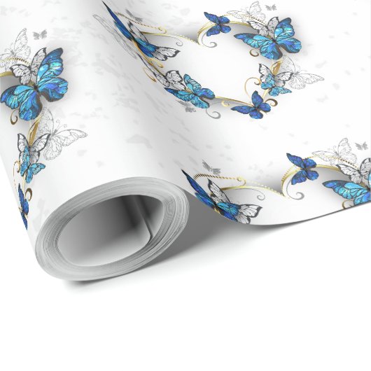 Juwelenherz mit Schmetterlingen Morpho Geschenkpapier (Rolleneckpunkt)