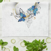 Juwelenherz mit Schmetterlingen Morpho Geschirrtuch (Gefaltet)