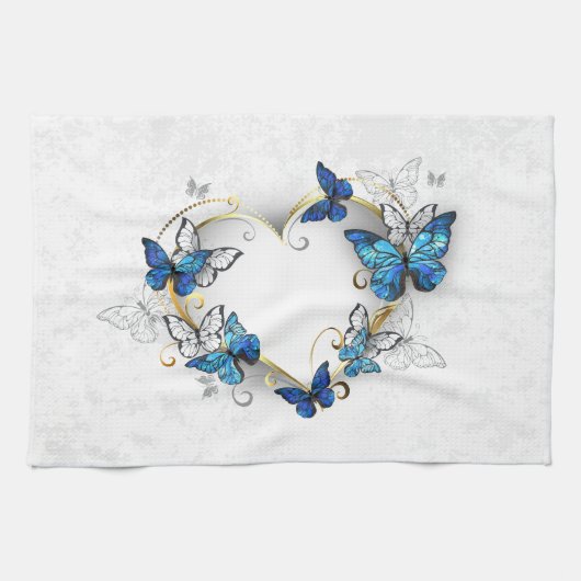 Juwelenherz mit Schmetterlingen Morpho Geschirrtuch (Horizontal)