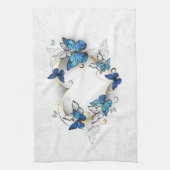 Juwelenherz mit Schmetterlingen Morpho Geschirrtuch (Vertikal)
