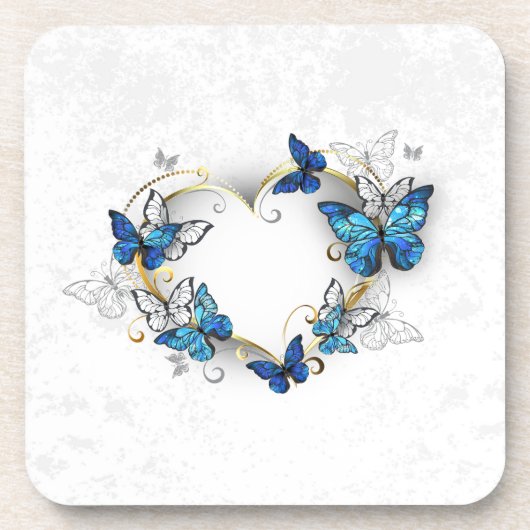 Juwelenherz mit Schmetterlingen Morpho Getränkeuntersetzer (Vorderseite)