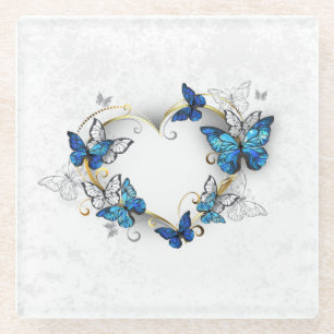 Juwelenherz mit Schmetterlingen Morpho Glasuntersetzer