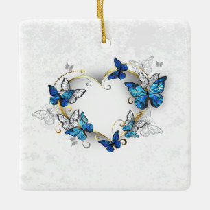Juwelenherz mit Schmetterlingen Morpho Keramikornament