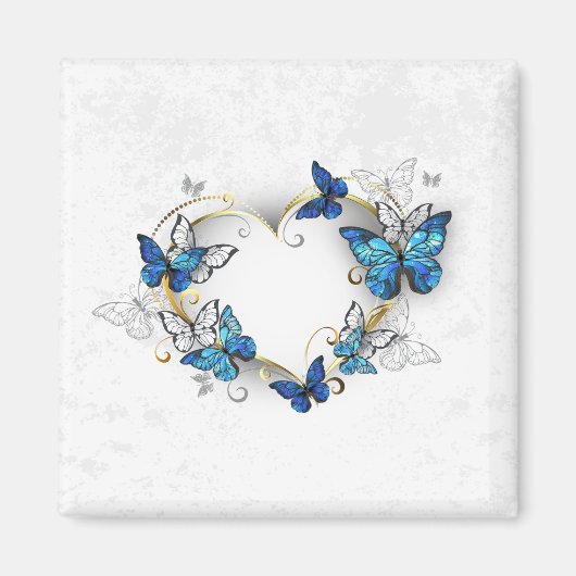 Juwelenherz mit Schmetterlingen Morpho Magnet (Vorne)