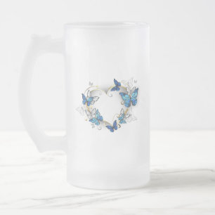 Juwelenherz mit Schmetterlingen Morpho Mattglas Bierglas