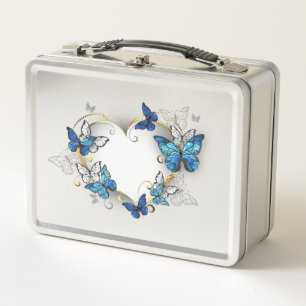 Juwelenherz mit Schmetterlingen Morpho Metall Brotdose