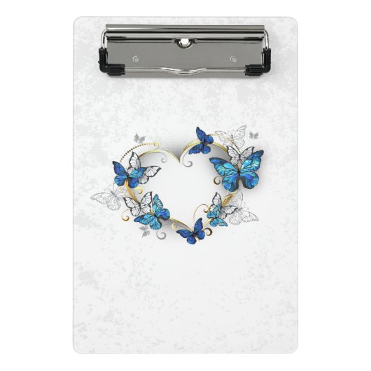 Juwelenherz mit Schmetterlingen Morpho Mini Klemmbrett (Vorderseite)