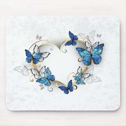 Juwelenherz mit Schmetterlingen Morpho Mousepad (Vorne)