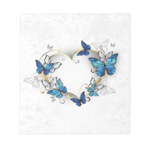Juwelenherz mit Schmetterlingen Morpho Notizblock