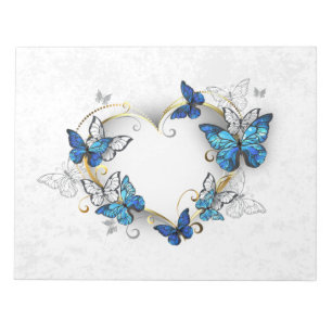 Juwelenherz mit Schmetterlingen Morpho Notizblock