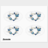 Juwelenherz mit Schmetterlingen Morpho Ovaler Aufkleber (Blatt)