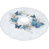 Juwelenherz mit Schmetterlingen Morpho Polyester Weihnachtsbaumdecke (Schrägansicht)