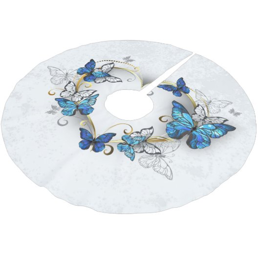 Juwelenherz mit Schmetterlingen Morpho Polyester Weihnachtsbaumdecke (Schrägansicht)