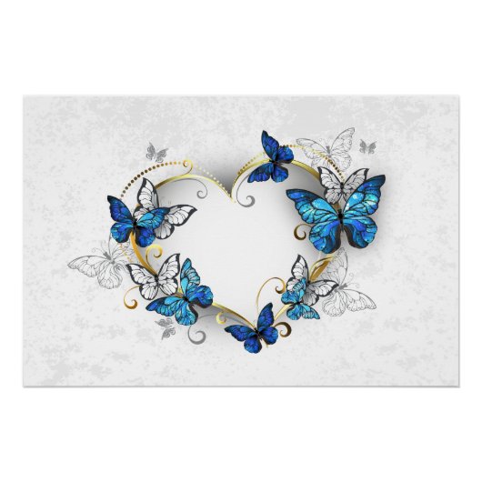 Juwelenherz mit Schmetterlingen Morpho Poster (Vorderseite)