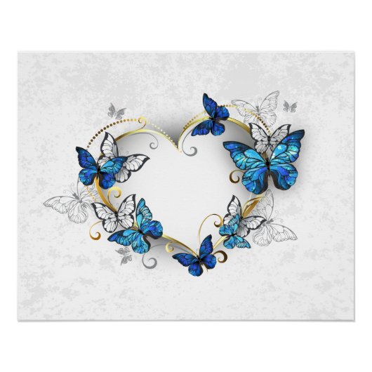 Juwelenherz mit Schmetterlingen Morpho Poster (Vorderseite)