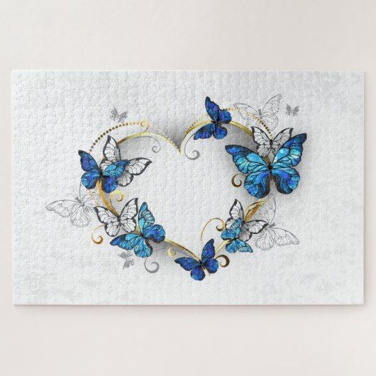 Juwelenherz mit Schmetterlingen Morpho Puzzle (Horizontal)