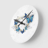 Juwelenherz mit Schmetterlingen Morpho Runde Wanduhr (Winkel)