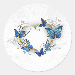 Juwelenherz mit Schmetterlingen Morpho Runder Aufkleber
