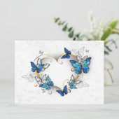 Juwelenherz mit Schmetterlingen Morpho Save The Date (Stehend Vorderseite)