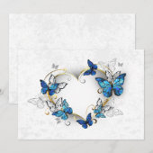 Juwelenherz mit Schmetterlingen Morpho Save The Date (Vorne/Hinten)