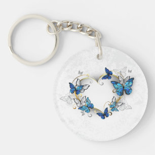 Juwelenherz mit Schmetterlingen Morpho Schlüsselanhänger