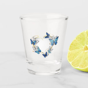 Juwelenherz mit Schmetterlingen Morpho Schnapsglas
