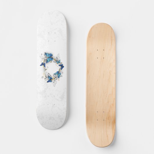 Juwelenherz mit Schmetterlingen Morpho Skateboard (Vorderseite)