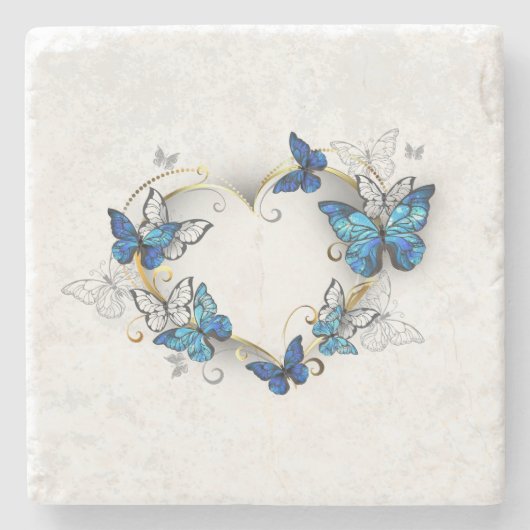 Juwelenherz mit Schmetterlingen Morpho Steinuntersetzer (Vorderseite)