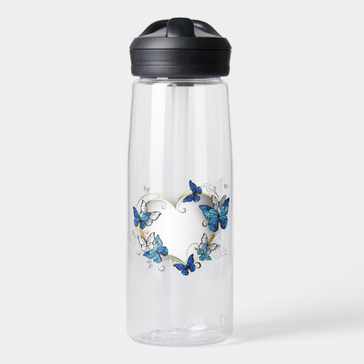 Juwelenherz mit Schmetterlingen Morpho Trinkflasche (Vorne)