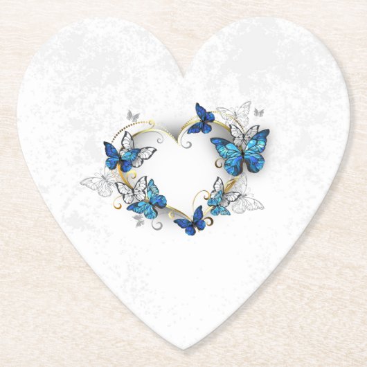 Juwelenherz mit Schmetterlingen Morpho Untersetzer (Vorderseite)