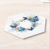 Juwelenherz mit Schmetterlingen Morpho Untersetzer (angewinkelt)