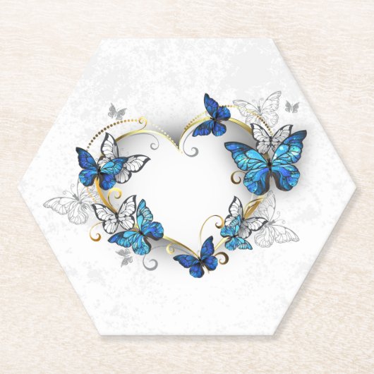 Juwelenherz mit Schmetterlingen Morpho Untersetzer (Vorderseite)