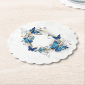 Juwelenherz mit Schmetterlingen Morpho Untersetzer (angewinkelt)
