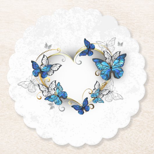 Juwelenherz mit Schmetterlingen Morpho Untersetzer (Vorderseite)