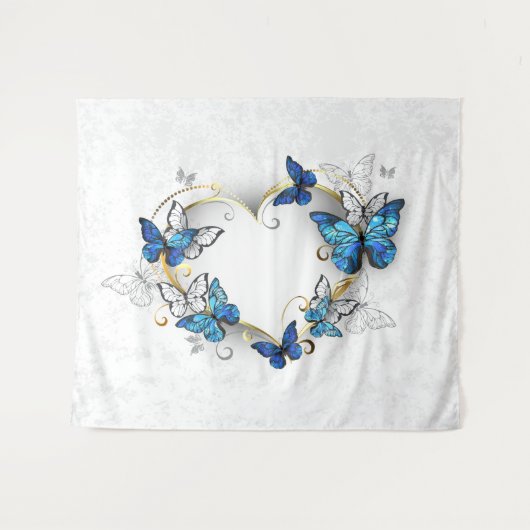 Juwelenherz mit Schmetterlingen Morpho Wandteppich (Vorderseite (Horizontal))