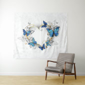 Juwelenherz mit Schmetterlingen Morpho Wandteppich (Beispiel (Horizontal))