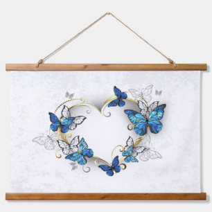 Juwelenherz mit Schmetterlingen Morpho Wandteppich Mit Holzrahmen