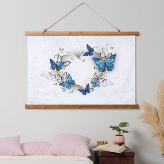 Juwelenherz mit Schmetterlingen Morpho Wandteppich Mit Holzrahmen (Schlafzimmer)