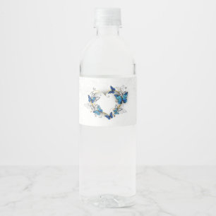 Juwelenherz mit Schmetterlingen Morpho Wasserflaschenetikett