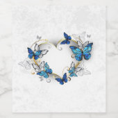 Juwelenherz mit Schmetterlingen Morpho Weinetikett (Einzelnes Label)