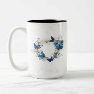 Juwelenherz mit Schmetterlingen Morpho Zweifarbige Tasse