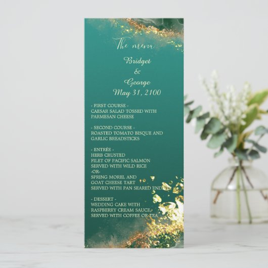 Juwelenhochzeit in Smaragdgrün & Menü Programm (Stehend Vorderseite)