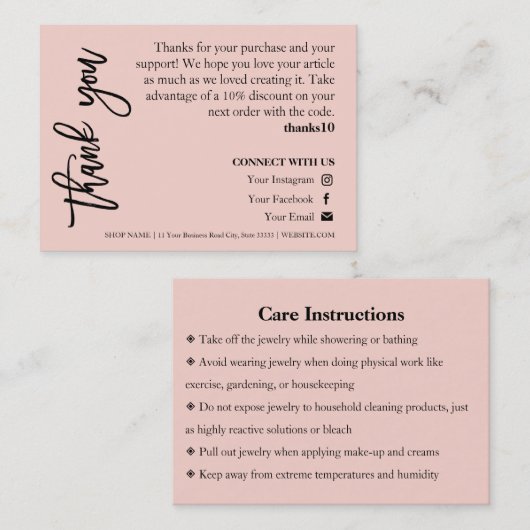 Juwelenpflege Pink Chic Script Danke Karte (Vorne/Hinten)