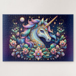 Juwelgetönte Einhorn-Blumenfantasie Puzzle