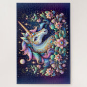 Juwelgetönte Einhorn-Blumenfantasie Puzzle (Vertikal)