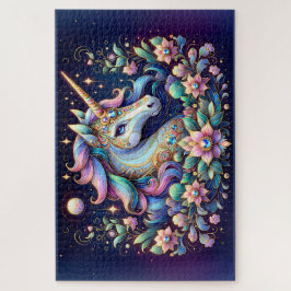 Juwelgetönte Einhorn-Blumenfantasie Puzzle