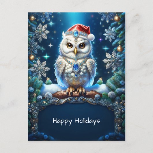 Juwelier-Eule mit Weihnachtsmannmütze Postkarte (Vorderseite)