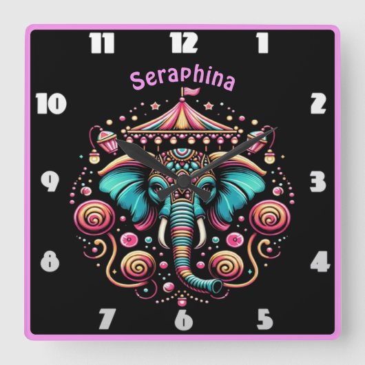 Juwelierelefant im Karneval Quadratische Wanduhr (Vorderseite)